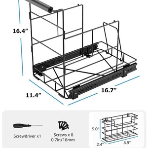 Porta Pattumiera Estraibile Regolabile <span class=keywords><strong>Sottolavello</strong></span> in Ferro con Supporto Scorrevole per Bidone dei Rifiuti - Product Image 5