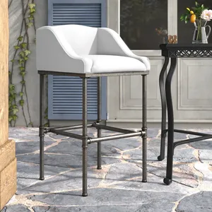 Estilo Rural francés con diseño industrial, barra de desayuno, Rincón de cocina, asiento de cubo con respaldo bajo, taburete tapizado de acero, 26" - Product Image 3