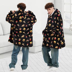 Couverture à capuche en polaire Sherpa surdimensionnée unisexe pour adultes avec motif hamburger et <span class=keywords><strong>pizza</strong></span> - Product Image 5