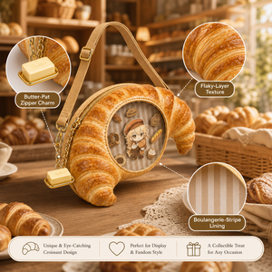 Sac à bandoulière personnalisé en forme <span class=keywords><strong>de</strong></span> croissant, style boulangerie française Kawaii, avec fenêtre transparente ronde et breloque <span class=keywords><strong>beurre</strong></span>, pour les amateurs <span class=keywords><strong>de</strong></span> pâtisserie - Product Image 2
