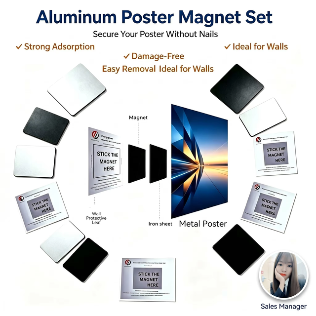 Strong Magnetic Poster Hanging Kit Self-Adhesive Rubber Magnet Sheet Wall Mount for Aluminum for Metal Frame Photo Frame Display