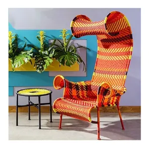 Moderne Retro Hoge Rugleuning Accent Stoel Art Creatieve Vrijetijdsfauteuil Enkele Ontwerper Rotan Tuinmeubelstoel