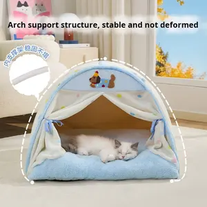 XUANHUI ONESTEP Fabricant Grossiste Personnalisé Maison pour <span class=keywords><strong>Chien</strong></span> et Chat Épaissie Chaude Motif Dessin Animé Hiver Boîte Semi-fermée Lit Sûr pour Animaux de Compagnie - Product Image 3