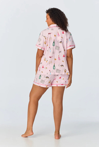 Customized ODM Bamboo Knitted Solid Sleepwear <strong>Set</strong> Women's <strong>Breakfast</strong> Digital Printed Short Sleeved Button Top Shorts Elastic - Product Image 6
