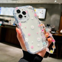 Coque de téléphone en TPU motif marguerite rose et blanche, bord ondulé crème glacée, compatible avec iPhone 11 12 13 14 15 16 17 Air