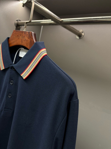 Polo de Manga Larga para Hombre con Cuello a Rayas Icónico Burberry, Camiseta Casual Clásica de Algodón Piqué, Multicolores - Product Image 3