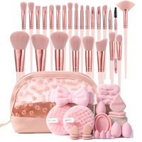 Ensemble de 46 pinceaux de maquillage sans logo, éponge triangulaire portable, ensemble de pinceaux de maquillage, nettoyeur de pinceaux de maquillage avec sac cosmétique