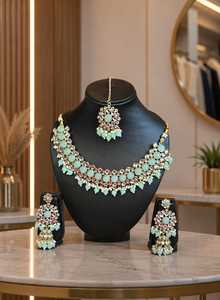 Conjunto de collar choker de lujo Mint Gan Kundan, valioso como joyería nupcial tradicional Statermont y Masing Fikka. - Product Image 5