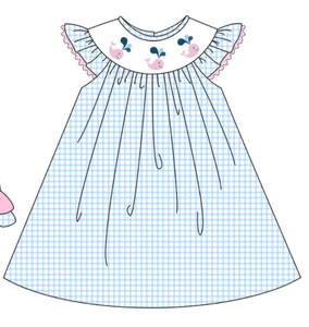 Nuevo diseño de ropa de boutique de verano, vestido fruncido con bordado de ballena, ropa fruncida - Product Image 3