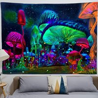 Tapisserie murale en polyester avec forêt de champignons néon lumineux, impression HD, résistante à la décoloration, légère, art mural OEM ODM