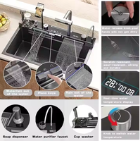 Évier de cuisine populaire en acier inoxydable avec rince-verre intelligent multifonction et robinet cascade moderne