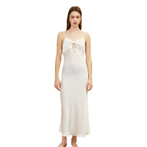 Butterfly Embroidered Mulberry Silk Evening Dress Comfortable Elegant Satin ODM Long Nightgown with Bow Simple <strong>Slip</strong> Design - Product Image 5