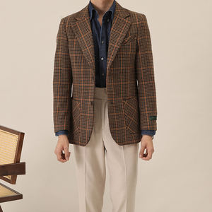 가을과 겨울 패션 시니어 센스 트위드 격자 무늬 세트 재킷 남성 통근 젠트리 정장 세트 - Product Image 2