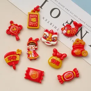 New Style Flatback New Year Cartoon Resin Art Crafts For Scrapbooking Embellishments Handmade Haie Clips DIY Making Materials