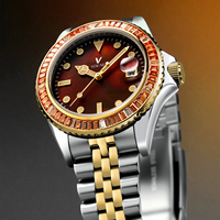 Montre automatique pour homme 40 mm, boîtier en acier inoxydable, verre saphir, bracelet en cuir, calendrier complet, mécanique