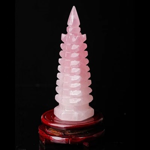 Torre Wenchang de Cristal Rosa Natural, Decoraciones Talladas para el 7º, 9º y 13º Piso, Piedra Natural Pulida para Oficina, Estudio o Sala de Estar - Product Image 5