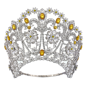 Grande Tiara Nuziale in Metallo, Gioiello da Regina, Ornamento Regolabile, Corona con Strass per Sposa, Anniversario, Concorso di Bellezza, Miss World, Oro - Product Image 5