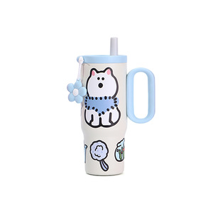 Bouteille isotherme sous vide de 30oz personnalisée Thermos avec grande poignée Bouteille d'eau intégrée dans la paille Cadeaux de Noël - Product Image 2