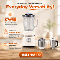 Mixeur Électrique Robuste Professionnel et Domestique pour Smoothies, Trois Tasses, 4 Lames de Mixage Doubles, 5 Vitesses de Broyage