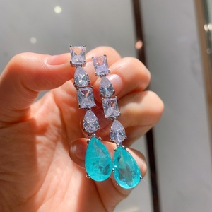 Magnificent Exotic Neon Vivid Blue Exotic Neon Glow Blue Paraiba Tourmaline <b>Earrings</b> Long <b>Tassel</b> Luxury Stunning Cluster Jewelry - Product Image 6