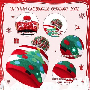 Chapeaux de Noël à LED Fil scintillant Motif de renne en acrylique épais Thermique Chaud Vêtements d'hiver Bonnet personnalisé Chapeaux d'hiver - Product Image 3