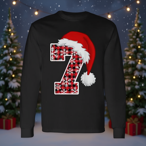T-shirt à manches longues Plaid 7 Meme Xmas Santa Hat pour Noël - Product Image 3