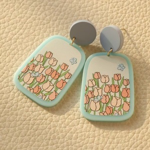 เครื่องประดับแฟชั่นสำหรับวันหยุดเดินชายหาดต่างหูอะคริลิครูปดอกไม้ทรงเรขาคณิตลายดอกไม้สีสันสดใส - Product Image 6