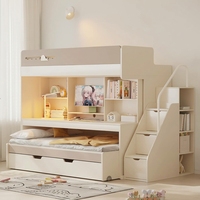 Lit mezzanine moderne pour enfants avec bureau, rangements et escalier – Lit superposé en bois pour gagner de la place dans la chambre