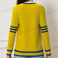 BSCI produsen Sweater biru Royal dan emas, Sweater bordir perkumpulan wanita ritsleting huruf Yunani