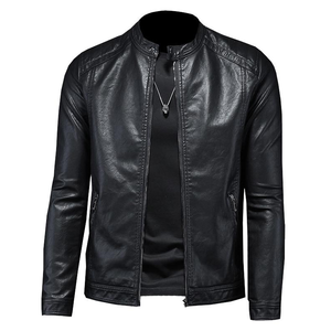 Chaquetas de Invierno para Hombre, Estilo Casual, Cuello Alto, Corte Ajustado, Estampado de Cuero, Cierre de Cremallera, Estilo Motociclista - Product Image 1