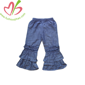 Nouveau style <span class=keywords><strong>fille</strong></span> à volants denim pantalons longs filles à la mode pantalons spécifiques au sexe - Product Image 1