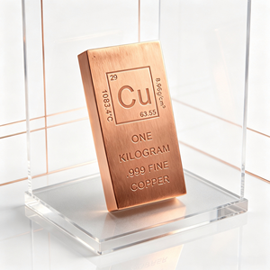 Barra de Cobre Puro .999 de 1 Kilogramo con Marca de Elemento Químico para Colección de Curadores - Product Image 1