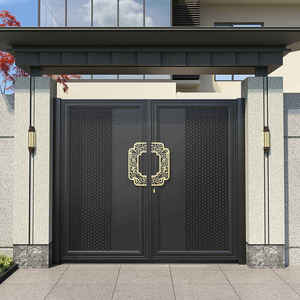 Puerta Doble Eléctrica de Patio para Villa, de Estilo Postmoderno, Tallada, Simple, de Lujo Ligero, de Aleación de Aluminio y Acero Inoxidable, Resistente al Agua, Estilo Rústico - Product Image 1