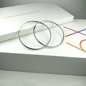 Pendientes de aro redondos grandes lisos finos de 30-70mm de Plata de Ley 925 para mujer, fiesta, compromiso, boda, cumpleaños - Product Image 2