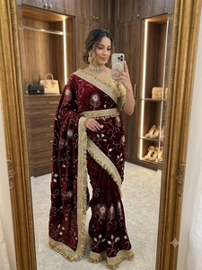 Handloom Drapes <b>Satin</b> Multi Sequin Bits Work Saree Contrast Running <b>Blouse</b> Elegant Party Wear Indian Women Wedding Diwali Quick - Product Image 2