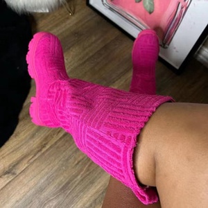 Trendy <b>Round</b> <b>Toe</b> Flat Square <b>Heel</b> Shoes Women's Plush Long Boots Soft Knee High Booties Flats With on - Product Image 2