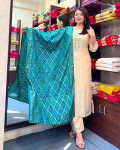 New Stylish Roman Silk <b>Kurta</b> Set Indian Traditional Outfit <b>for</b> <b>Women</b> Wedding Party Wear Designer Ethnic Three Piece Kurti Set - Product Image 4