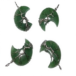 Colgante de Luna Creciente de Cuarzo con Gemas de Cristal Hechas a Mano, Envuelto en Alambre Plateado Antiguo, Amuleto de Moda Unisex, Joyería de Tendencia - Product Image 4