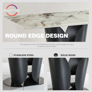 Mesa de comedor de mármol de diseño de lujo de alta calidad, mesa de comedor de madera maciza con chasis de acero inoxidable de lujo, mesa de comedor de madera maciza de alta calidad, - Product Image 3