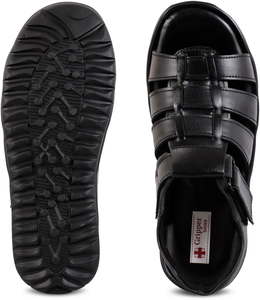 Premium Black Genuine Leather <b>Slip</b>-On Sandals for Men Stylish Open-Toe Design with Breathable Comfort Durable Sole for Everyday - Product Image 5