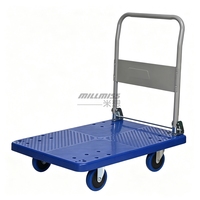 Chariot à plateforme en plastique à quatre roues pour le remplissage des stocks et le transport de marchandises en entrepôt et en magasin