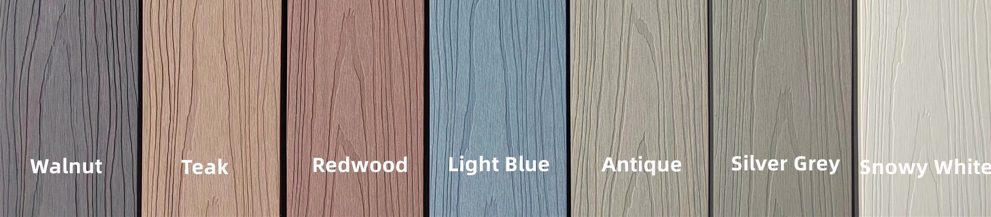Noyer/teck/séquoia/bleu clair. Antique/ruban gris/blanc neige
