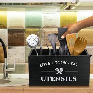 Portautensili da Cucina Rettangolare in Legno Rustico Personalizzato Mincord, 3 Scomparti, Organizzatore Vintage Stile Fattoria - Product Image 6