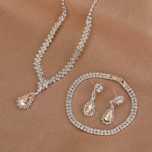 Women's European American Fashion Wedding Dress High-End Bridal <b>Set</b> Water Drop Zircon <b>Crystal</b> Rhinestone Necklace Jewelry - Product Image 3