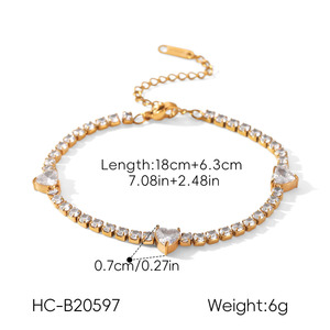 Dainty Heart Shaped Pink <b>White</b> Zircon Link <b>Bracelet</b> Anti Tarnish Polished Stainless Steel Ladies Accessories - Product Image 6