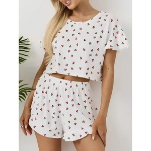 Completo due pezzi da <span class=keywords><strong>donna</strong></span> 2026 in stile europeo, alla moda, stampato, estivo, girocollo, a maniche corte, morbido e traspirante, con pantaloncini. - Product Image 3