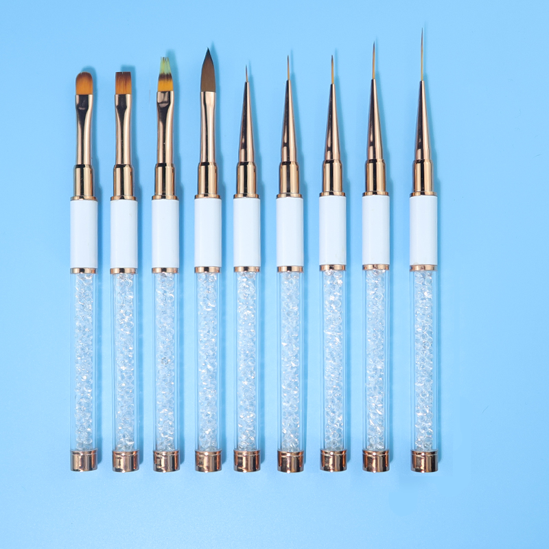Профессиональная Кисть для акрилового гель-лака с бриллиантами, белый цвет, 9 разных цветов, кисть для рисования ногтей