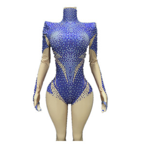 <span class=keywords><strong>Tuta</strong></span> Intera Donna <span class=keywords><strong>Viola</strong></span> Diamantata Sexy con Strass a Maniche Lunghe per Performance e Feste - Product Image 3