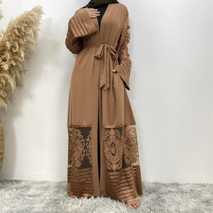 1546# Latest Designs New <strong>Model</strong> Dubai Wholesale Clothing Floral Lace Turkish Kimono <strong>Abaya</strong> - Product Image 3
