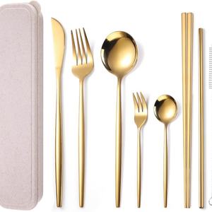 Juego de Cubiertos de Viaje de Acero Inoxidable Personalizable con Logotipo/Caja, con Cuchillo, Cuchara, Tenedor y Pajita, con Estuche - Product Image 1